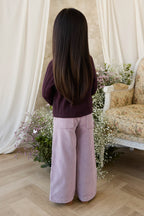 Pantalon en coton-élasthanne sur mesure brodé d'orchidées avec taille boutonnée et poches pour filles de 6 mois à 10 ans