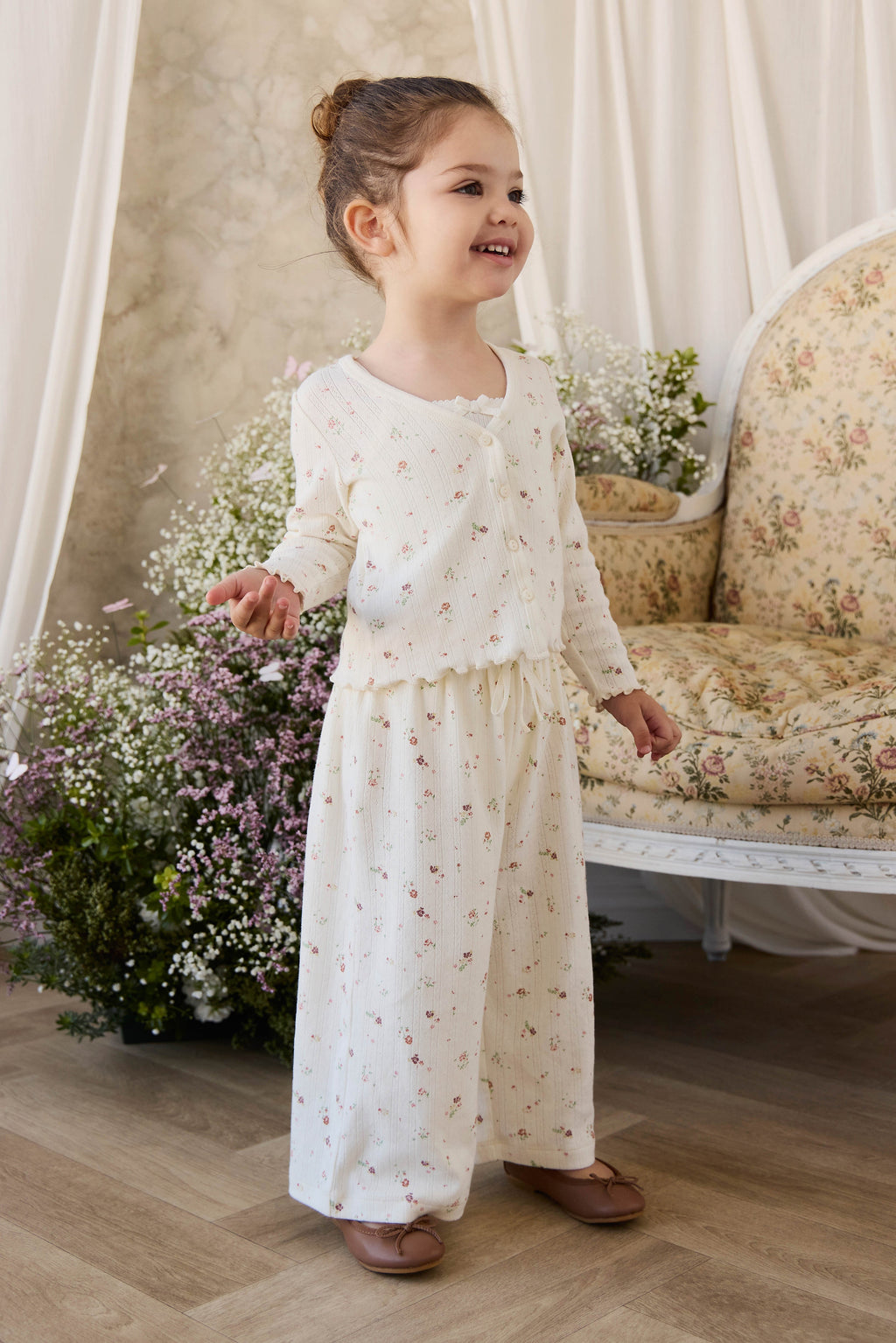 Organic Cotton Pointelle Pant - Egret