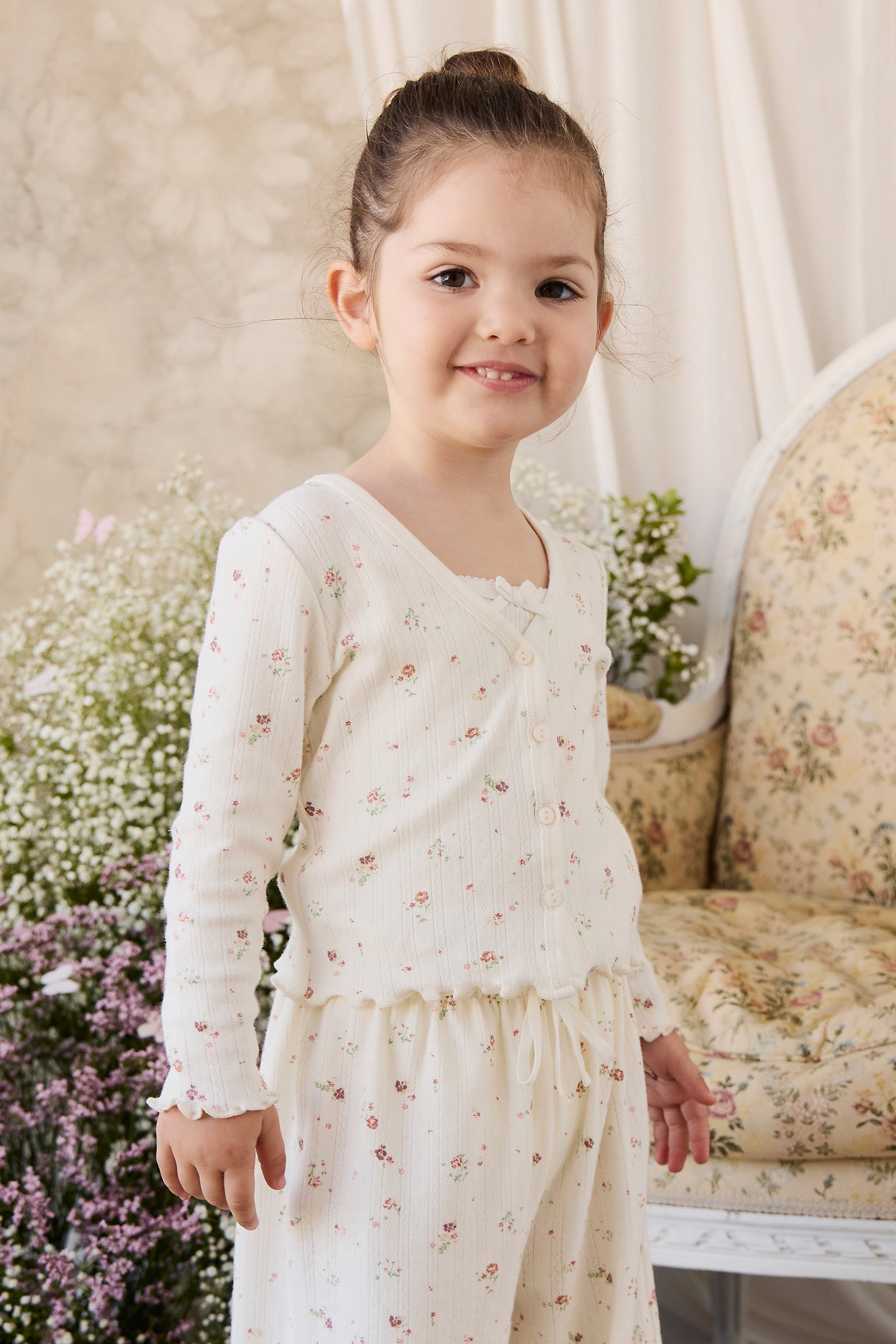 Organic Cotton Pointelle Cardigan - Egret