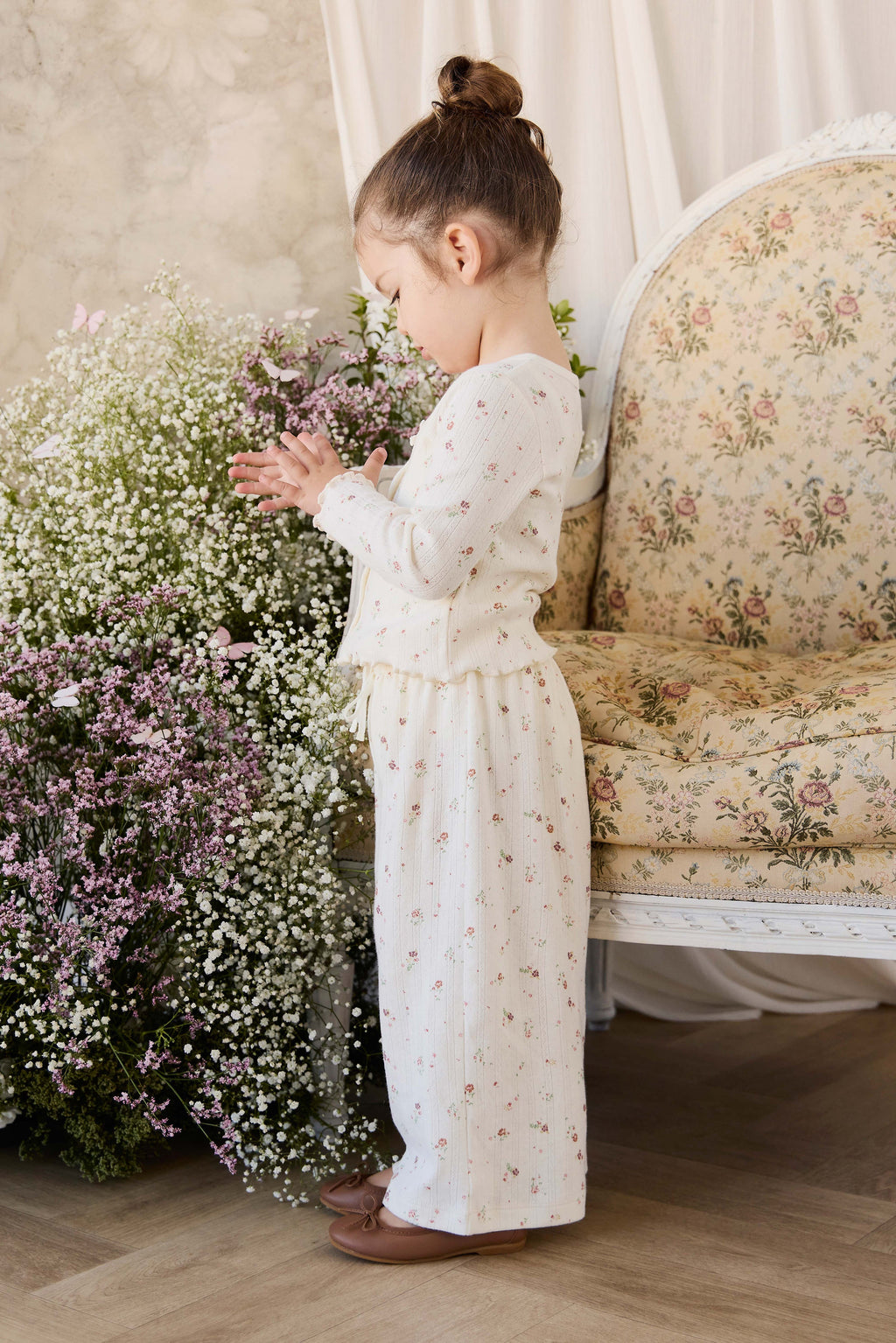 Organic Cotton Pointelle Pant - Egret