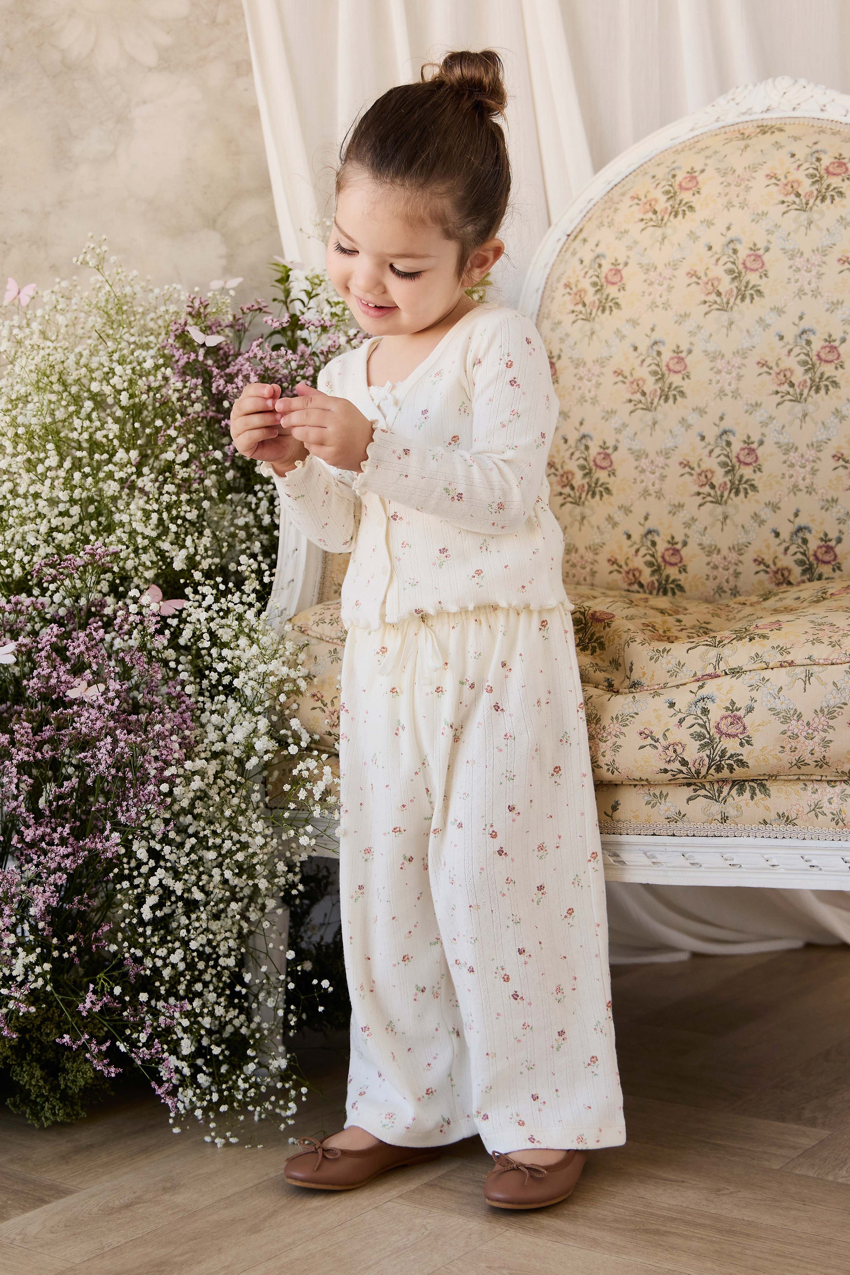 Organic Cotton Pointelle Pant - Egret