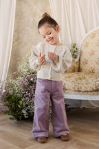 Cardigan en maille de coton à fleurs vanille romantique pour fille 6 mois-10 ans avec manches froncées et fermeture boutonnée sur le devant