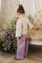 Cardigan en maille de coton à fleurs vanille romantique pour fille 6 mois-10 ans avec manches froncées et fermeture boutonnée sur le devant