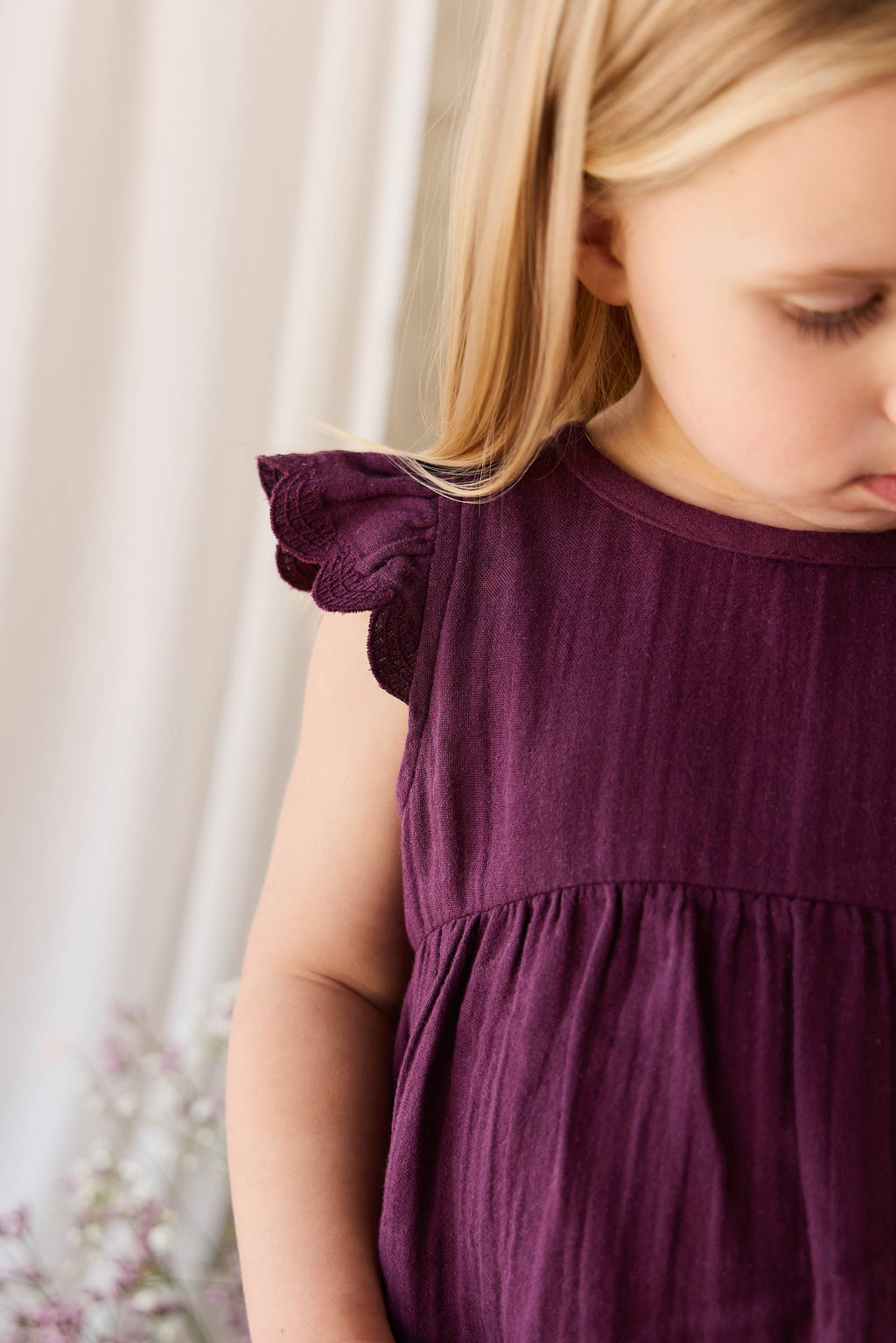 Organic Cotton Muslin Lace Dress - Fig