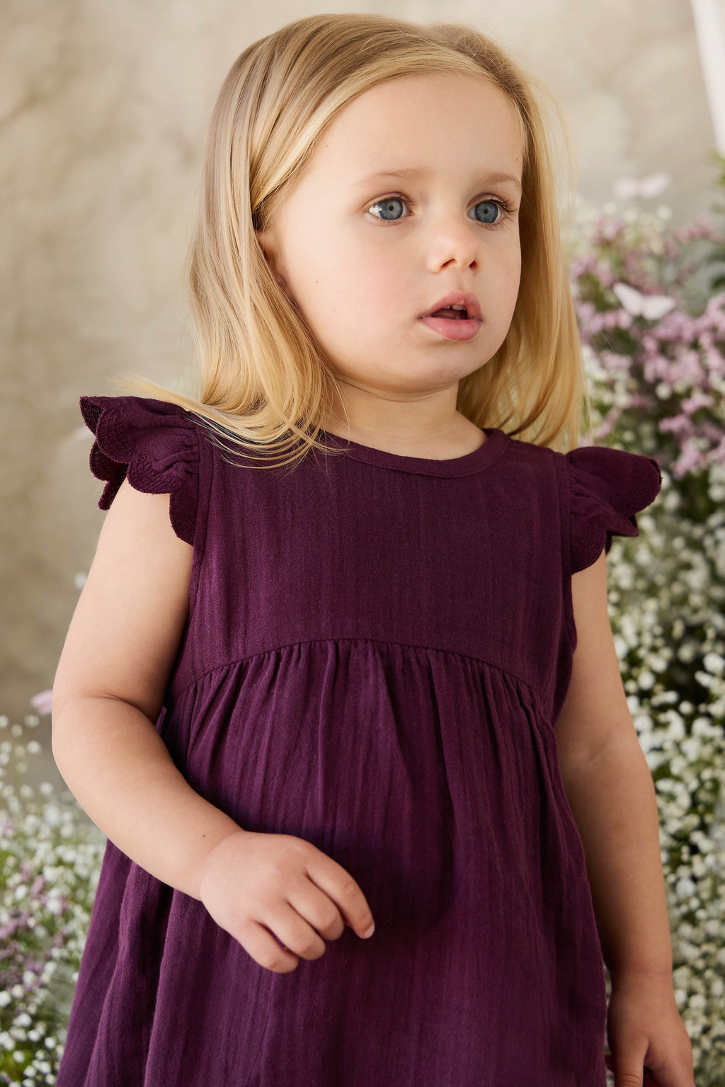 Organic Cotton Muslin Lace Dress - Fig