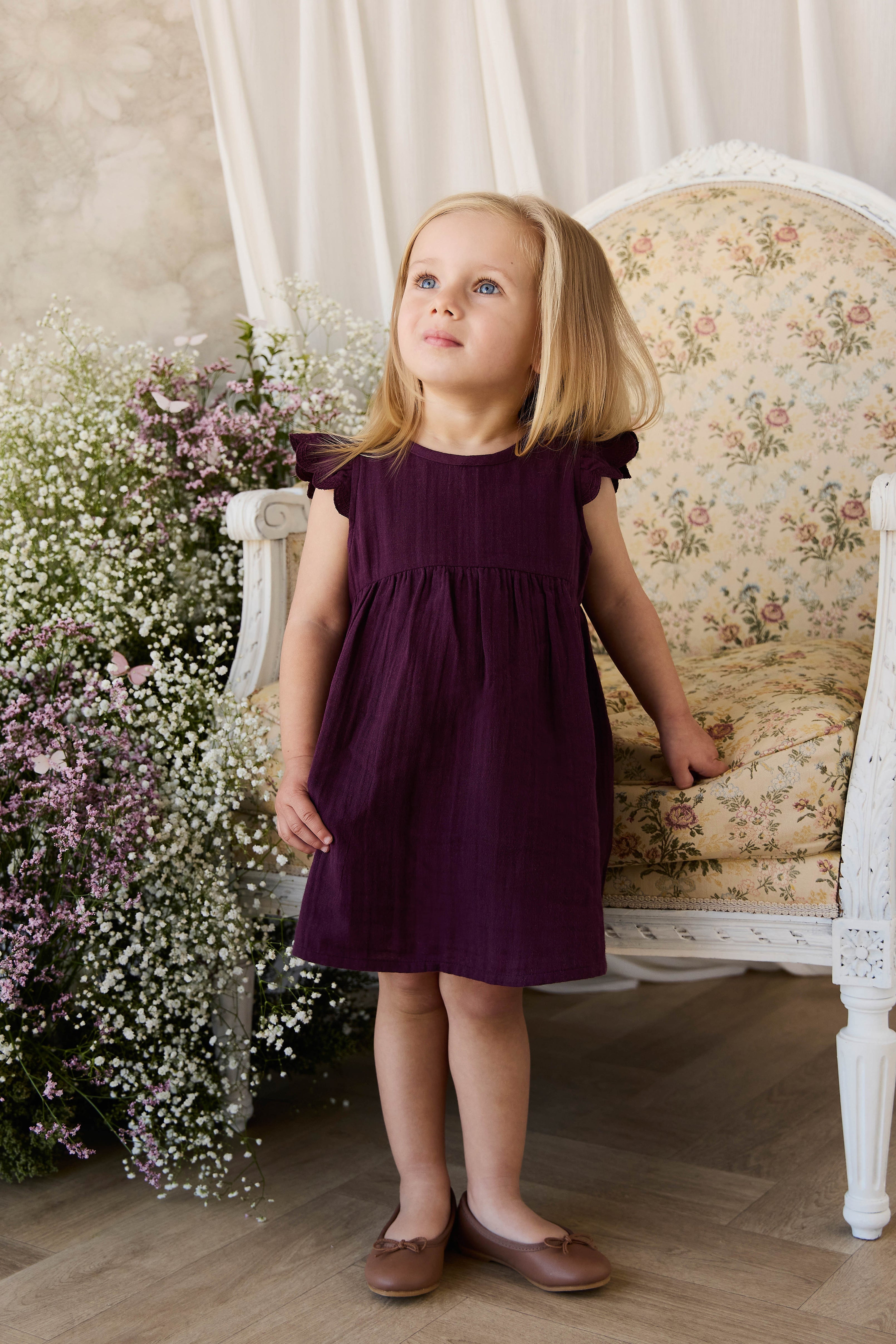 Organic Cotton Muslin Lace Dress - Fig
