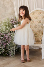 Robe pour fille en coton doux parchemin et jupe en tulle avec bretelles réglables, tailles 6 mois à 8 ans