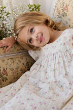 Robe Fleurie Lilas Fluide en Coton Biologique avec Corsage Froncé et Manches Volantes pour Filles 6M–10A