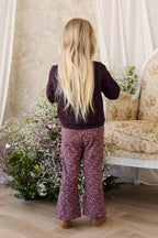 Pantalon évasé vintage en coton bio et élasthanne à motif floral Ficus avec taille élastiquée pour filles de 1 à 10 ans