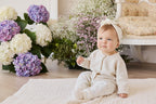Legging en Coton-Élasthanne Bio Pointelle à Fleurs Bleues de Tous les Jours avec Taille Élastique pour Bébés Filles (Naiss.-2 ans)