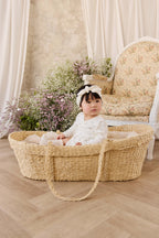 Haut cache-cœur en maille piquée de coton biologique et élasthanne à motif floral romantique, avec liens latéraux, pour bébés filles de la naissance à 2 ans