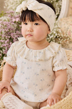 Cache-couche en Coton Bio-élasthanne Pointelle Bleu Fleuri Vintage avec Col Volanté et Boutons Pression pour Bébé Fille (0-2 ans)