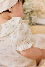 Cache-couche en Coton Bio-élasthanne Pointelle Bleu Fleuri Vintage avec Col Volanté et Boutons Pression pour Bébé Fille (0-2 ans)