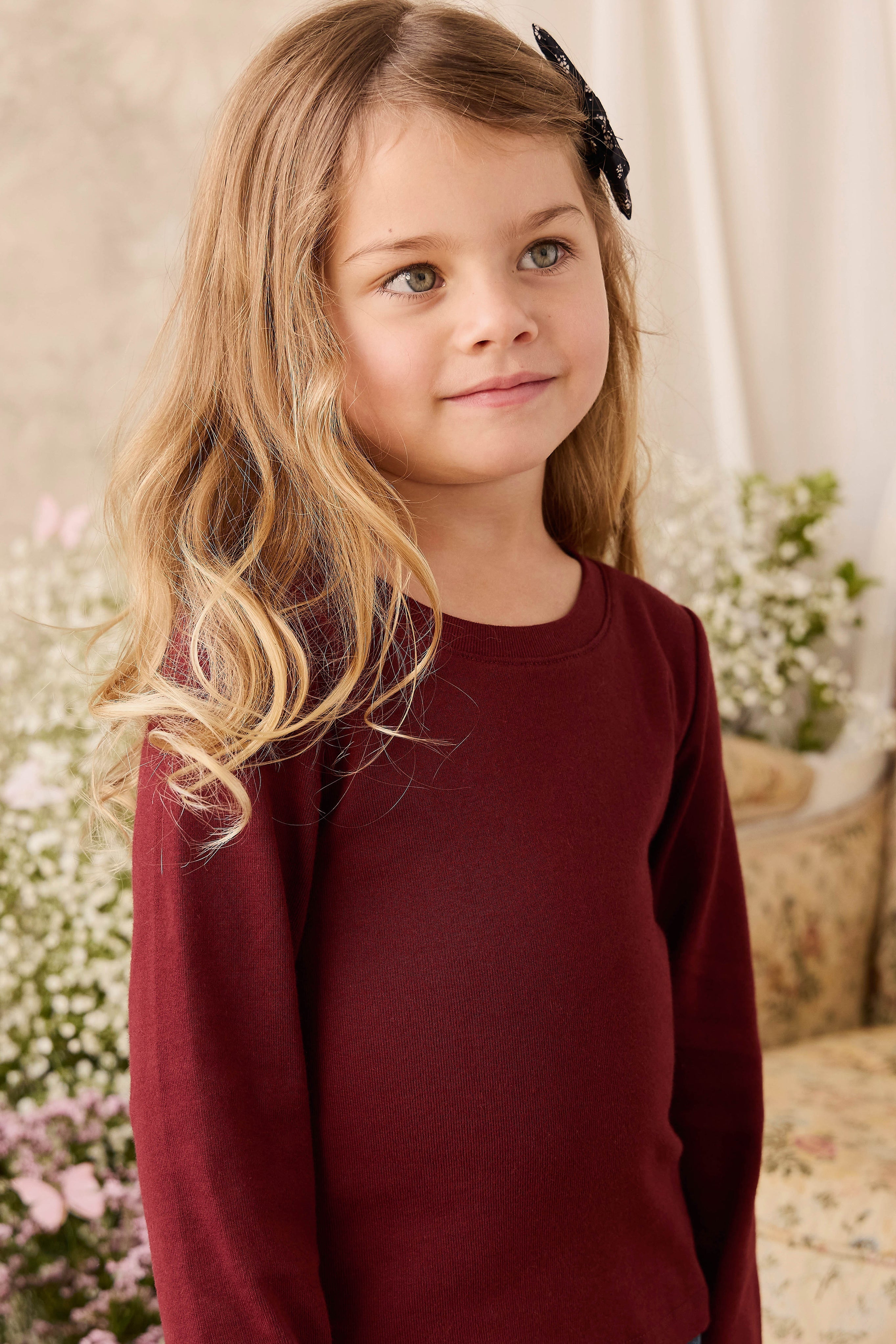 Organic Cotton Long Sleeve Top - Burgundy
