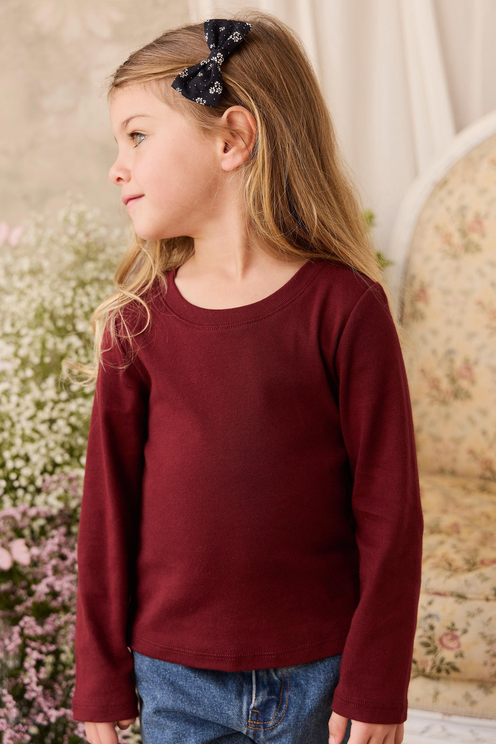 Organic Cotton Long Sleeve Top - Burgundy