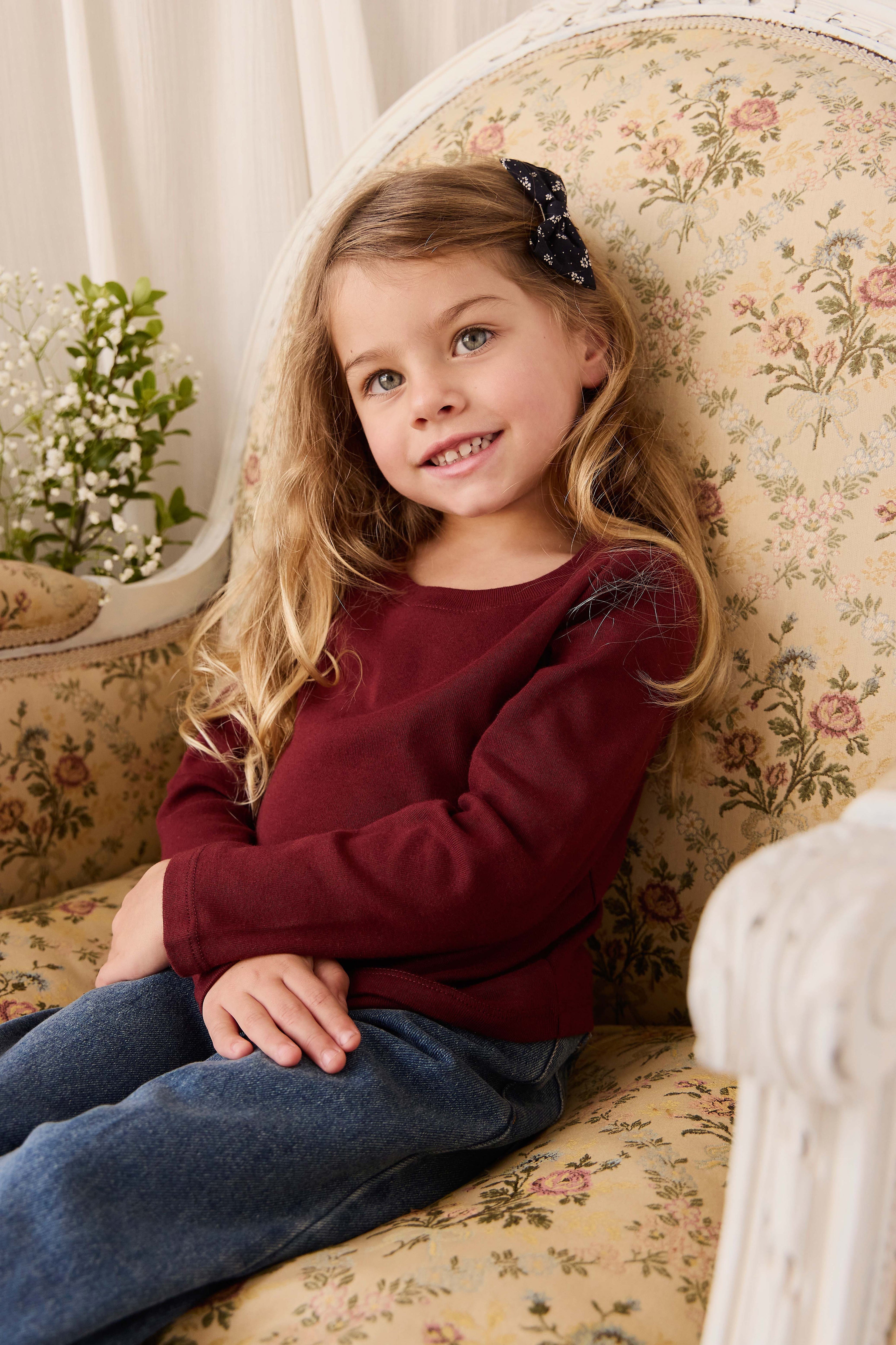 Organic Cotton Long Sleeve Top - Burgundy