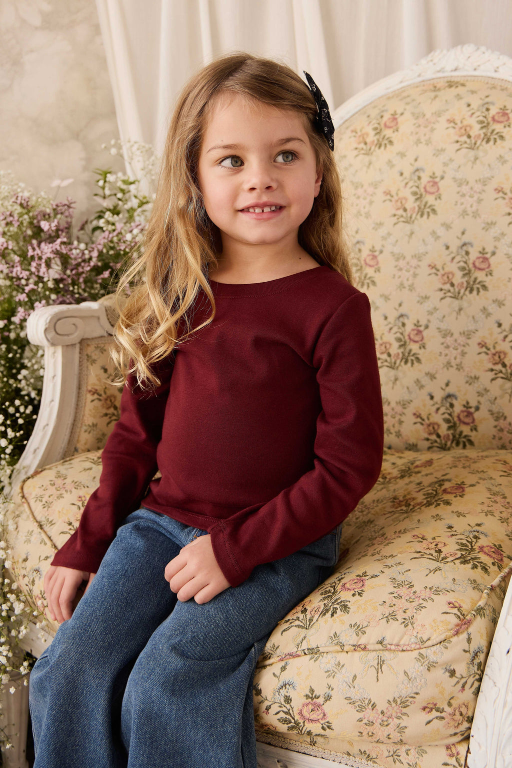 Organic Cotton Long Sleeve Top - Burgundy