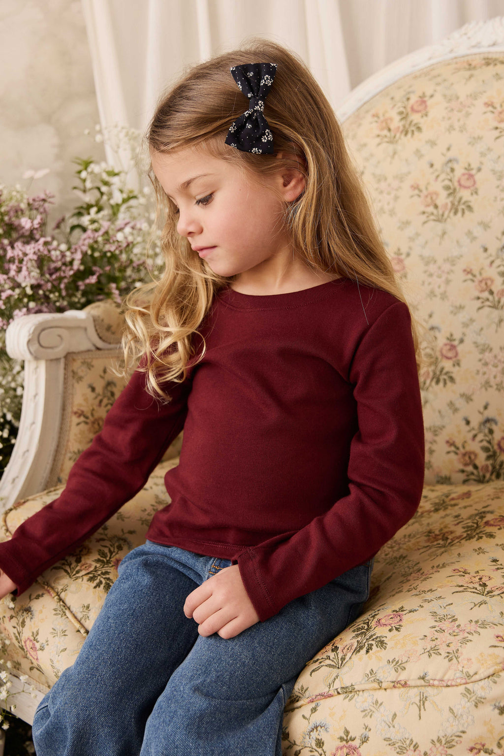 Organic Cotton Long Sleeve Top - Burgundy