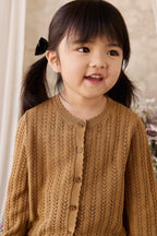 Gilet en coton tricoté Héritage, bronze antique, avec ourlet festonné et boutonnage devant pour filles de 6 mois à 10 ans