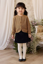 Gilet en coton tricoté Héritage, bronze antique, avec ourlet festonné et boutonnage devant pour filles de 6 mois à 10 ans