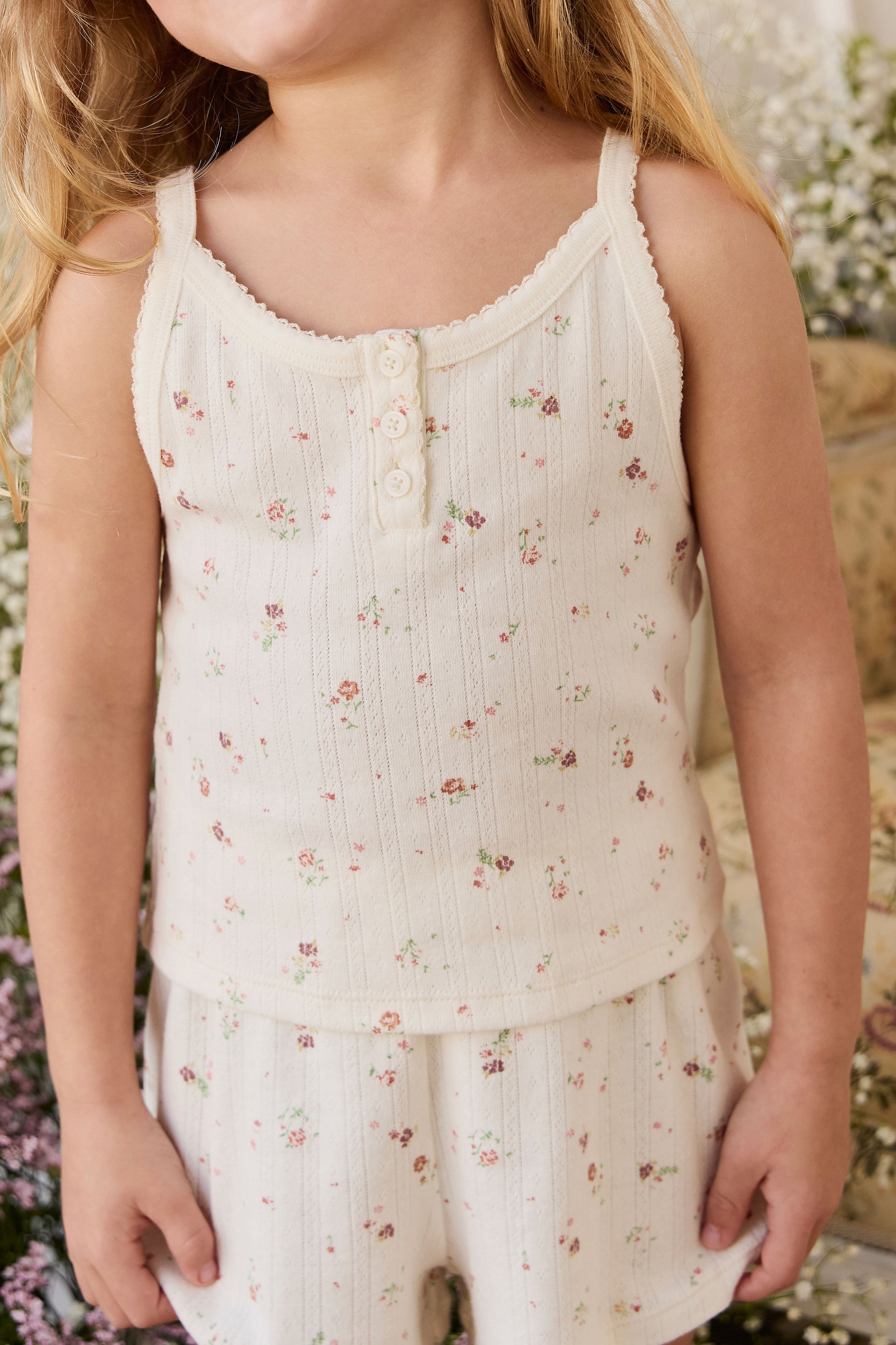 Organic Cotton Pointelle Singlet - Egret