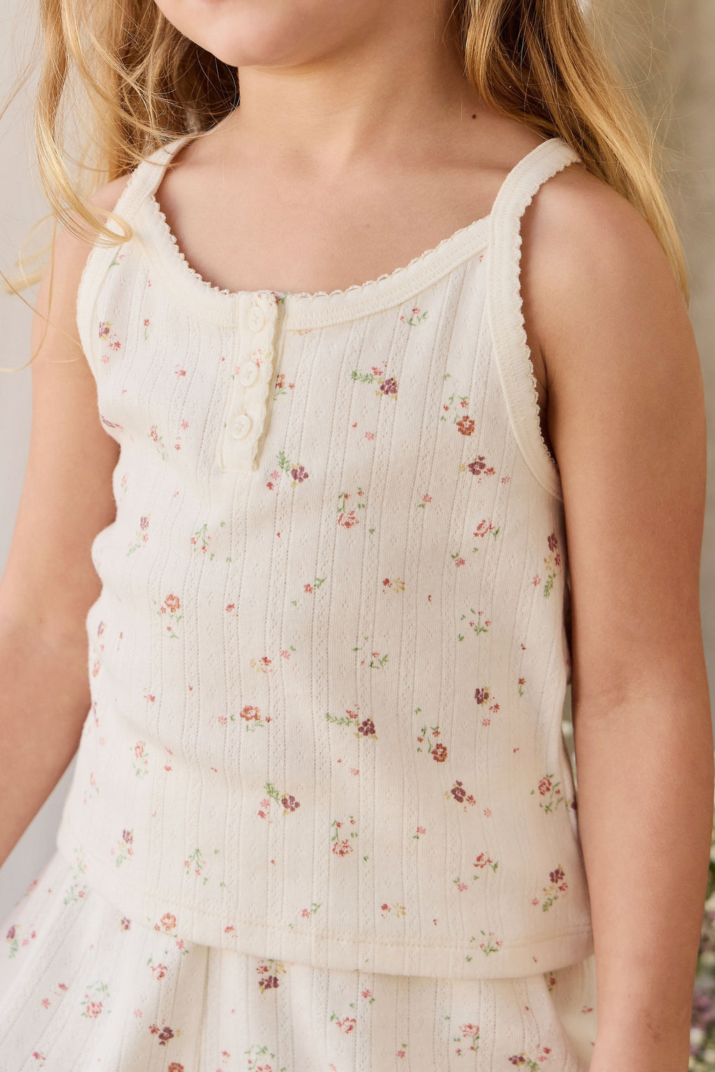 Organic Cotton Pointelle Singlet - Egret