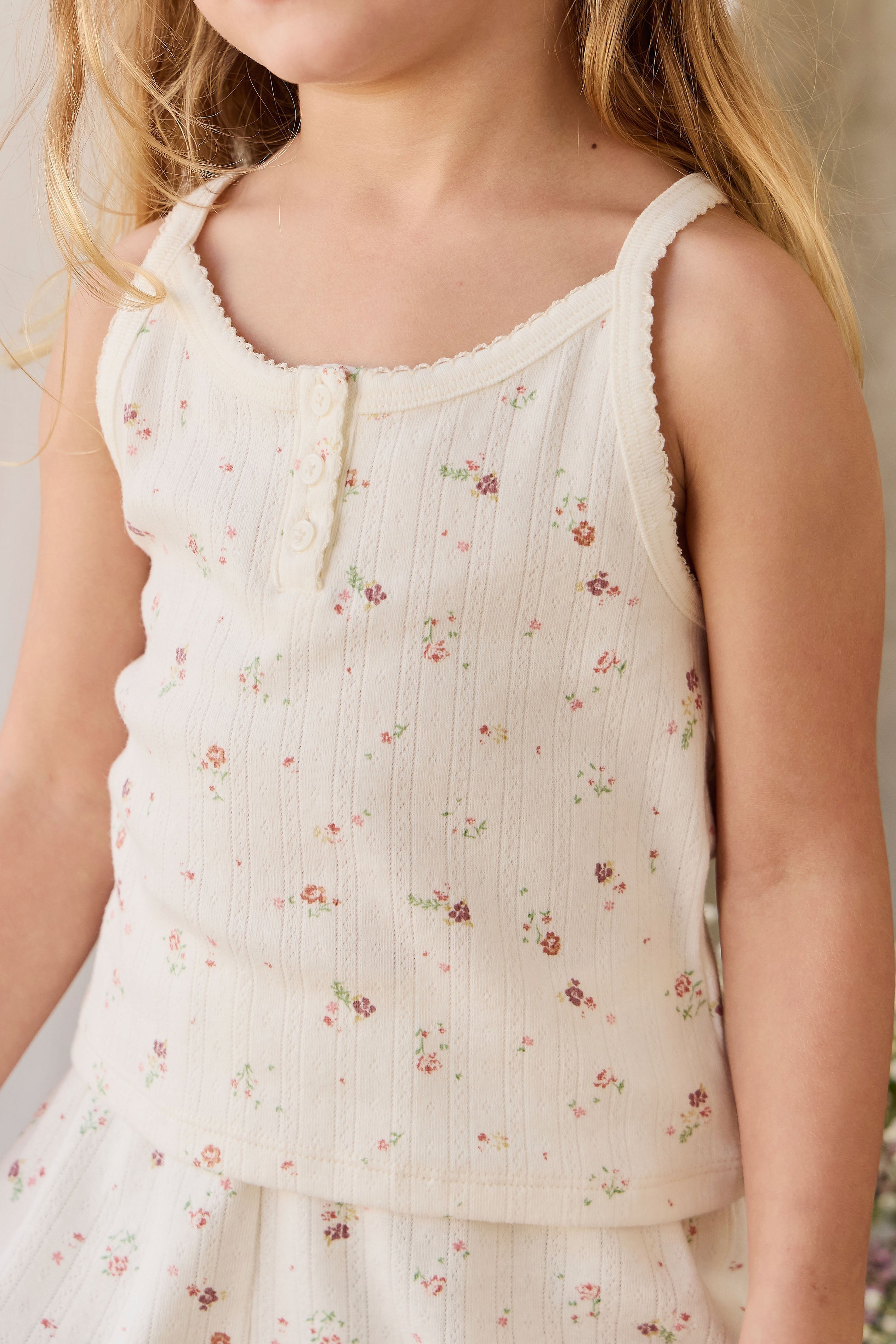 Organic Cotton Pointelle Singlet - Egret