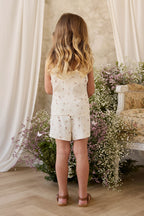 Débardeur en Coton-Élasthanne Biologique Pointelle à Fleurs Aigrette Délicate avec Boutons sur le Devant pour Filles de 3 à 10 Ans