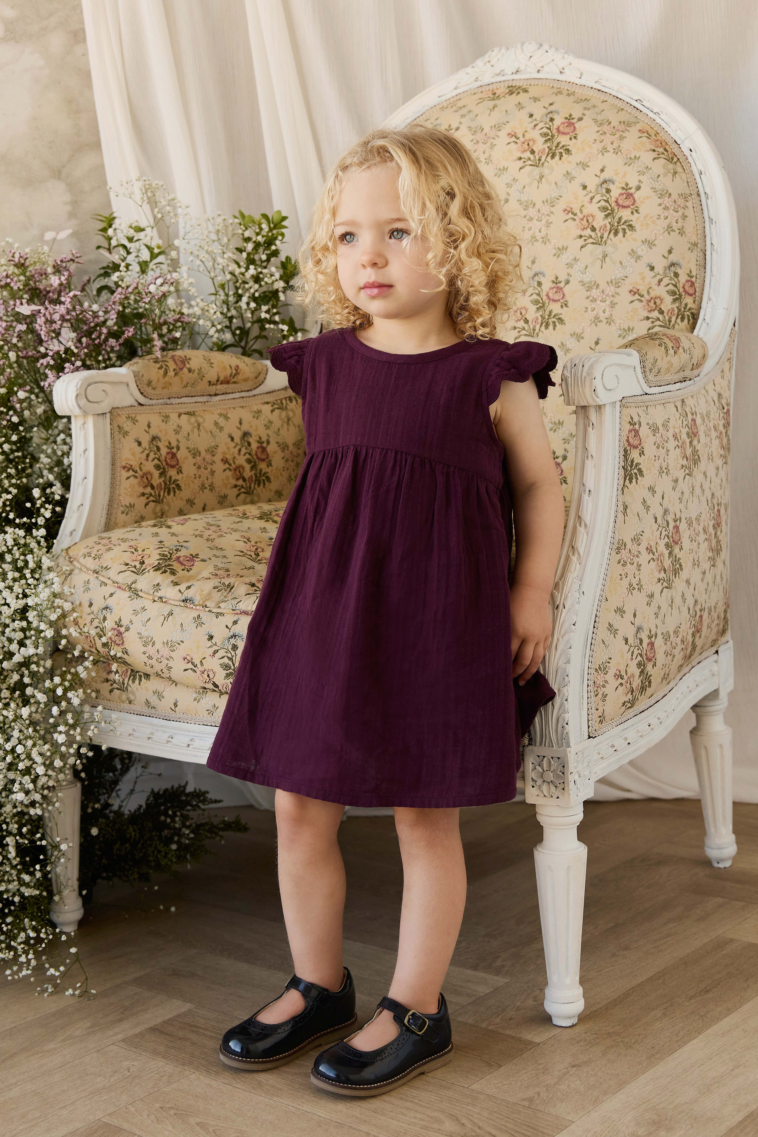 Organic Cotton Muslin Lace Dress - Fig