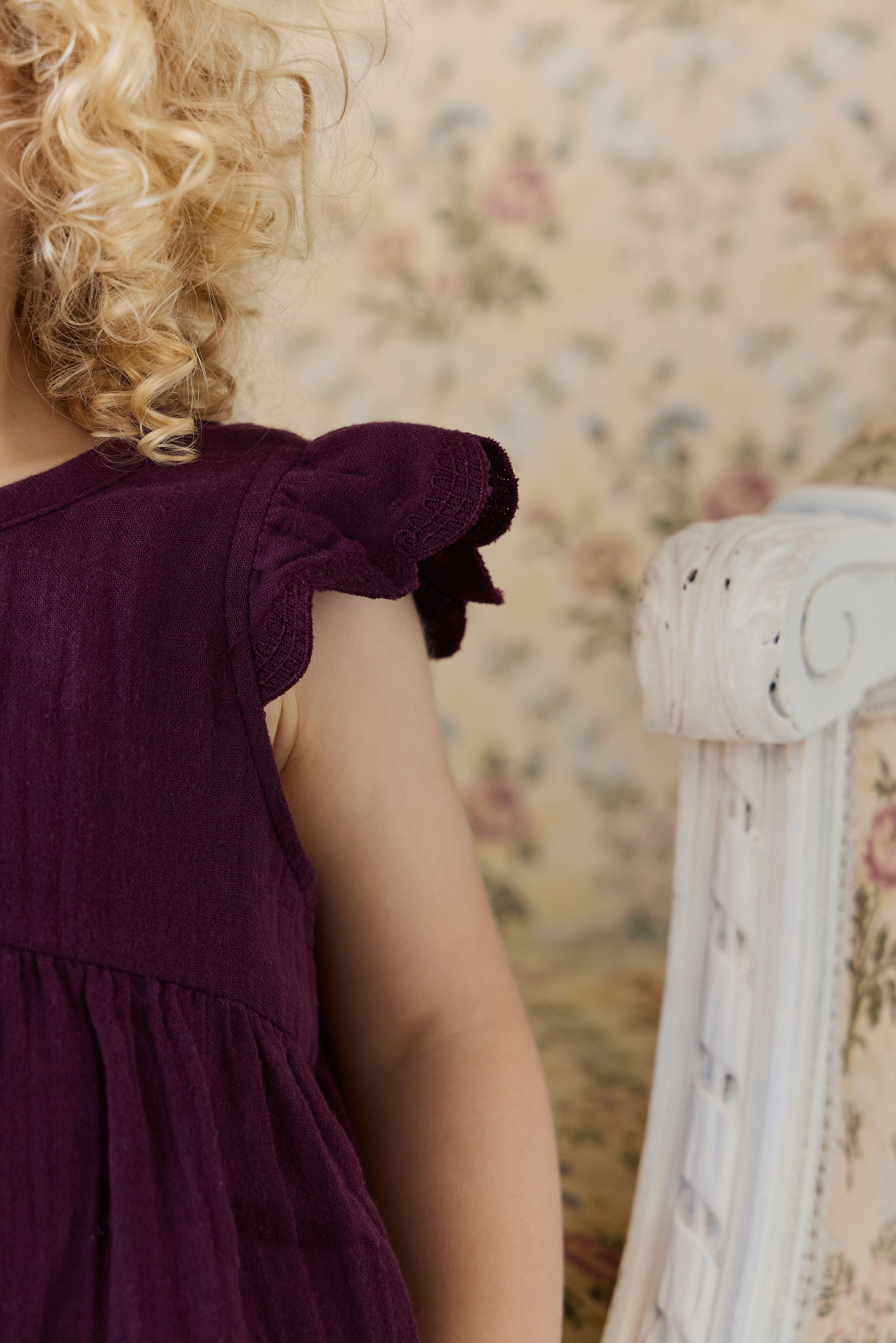 Organic Cotton Muslin Lace Dress - Fig