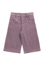Pantalon en coton-élasthanne sur mesure brodé d'orchidées avec taille boutonnée et poches pour filles de 6 mois à 10 ans