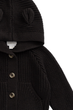 Gilet en tricot de coton douillet "Comet" à capuche oreilles d'ours avec poches avant et boutons pour filles et garçons de 0 à 6 ans