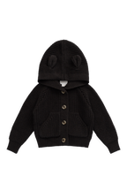 Gilet en tricot de coton douillet "Comet" à capuche oreilles d'ours avec poches avant et boutons pour filles et garçons de 0 à 6 ans