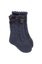 Chaussettes texturées en coton et polyester avec revers festonné et nœud pour filles de la naissance à 10 ans