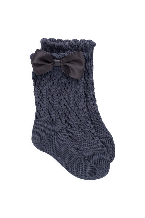 Chaussettes texturées en coton et polyester avec revers festonné et nœud pour filles de la naissance à 10 ans