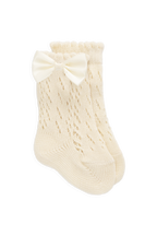 Chaussettes délicates en coton et polyester texturé avec revers festonné et nœud pour filles de la naissance à 10 ans