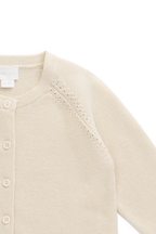 Cardigan intemporel en coton tricoté vanille avec boutons sur le devant et tissage texturé pour filles de 6 mois à 10 ans