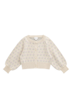 Cardigan en maille de coton à fleurs vanille romantique pour fille 6 mois-10 ans avec manches froncées et fermeture boutonnée sur le devant