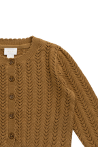 Gilet en coton tricoté Héritage, bronze antique, avec ourlet festonné et boutonnage devant pour filles de 6 mois à 10 ans