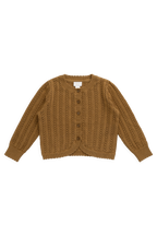 Gilet en coton tricoté Héritage, bronze antique, avec ourlet festonné et boutonnage devant pour filles de 6 mois à 10 ans