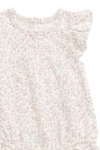 Combishort Romantique en Coton Bio Crème Fleuri avec Manches Volantes et Fermetures Pression pour Bébé Filles 0-3 Ans