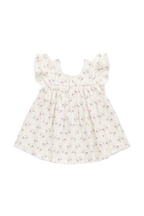 Robe Fleurie Lilas Fluide en Coton Biologique avec Corsage Froncé et Manches Volantes pour Filles 6M–10A