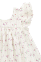 Robe Fleurie Lilas Fluide en Coton Biologique avec Corsage Froncé et Manches Volantes pour Filles 6M–10A