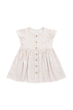 Robe Romantique Crème Florale en Coton Bio-Élasthanne avec Boutons en Noix de Coco et Manches Volantées pour Filles 6M–10A