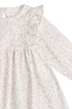 Robe vintage en coton biologique crème à fleurs avec volants et manches longues pour filles de 6 mois à 10 ans