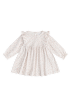 Robe vintage en coton biologique crème à fleurs avec volants et manches longues pour filles de 6 mois à 10 ans