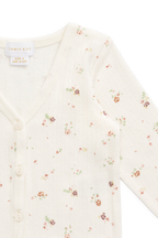Gilet en coton-élasthanne ajouré bio intemporel, motif aigrette florale, bords festonnés, pour filles de 6 mois à 10 ans