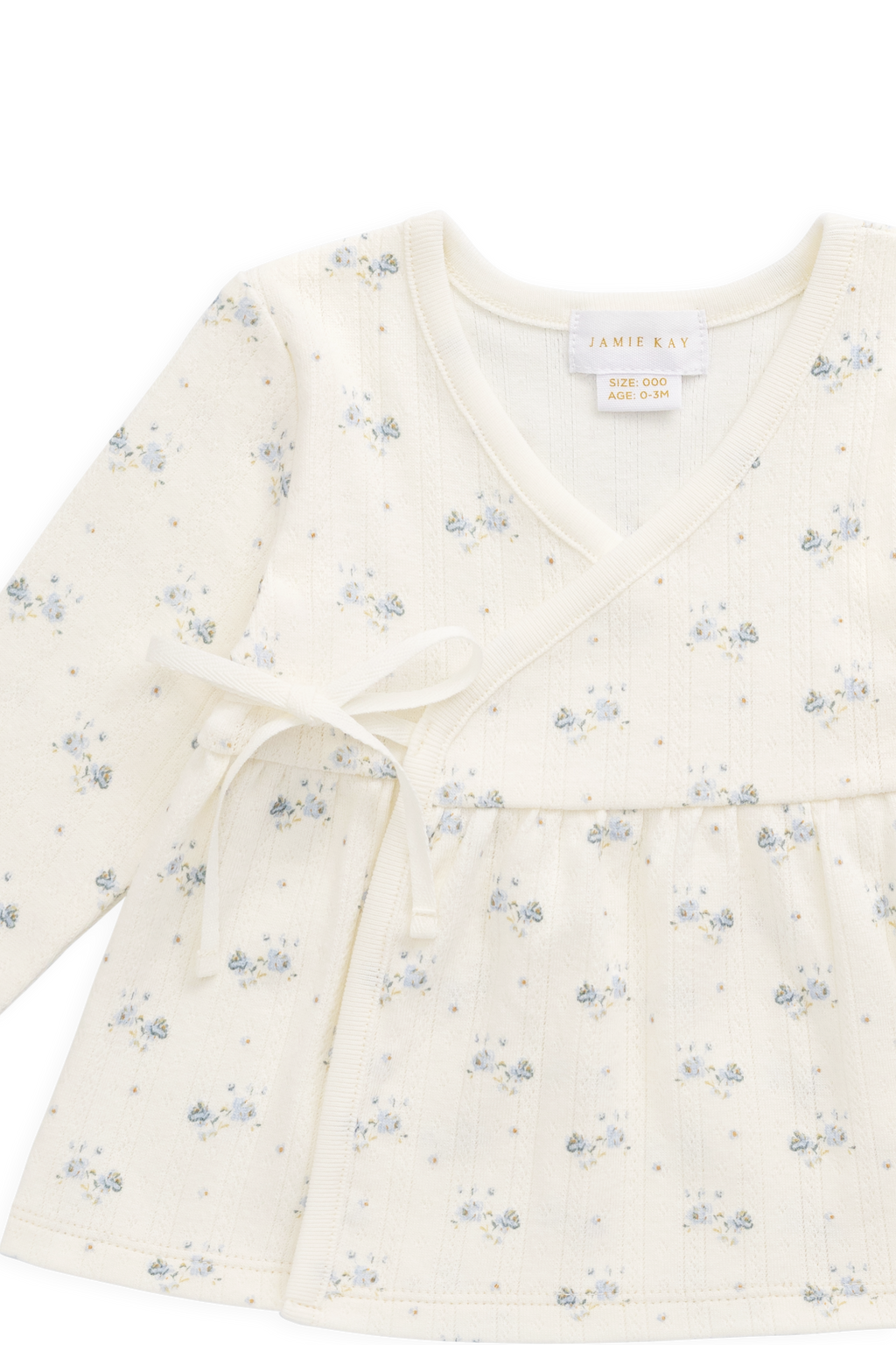 Organic Cotton Pointelle Wrap Top - Blue