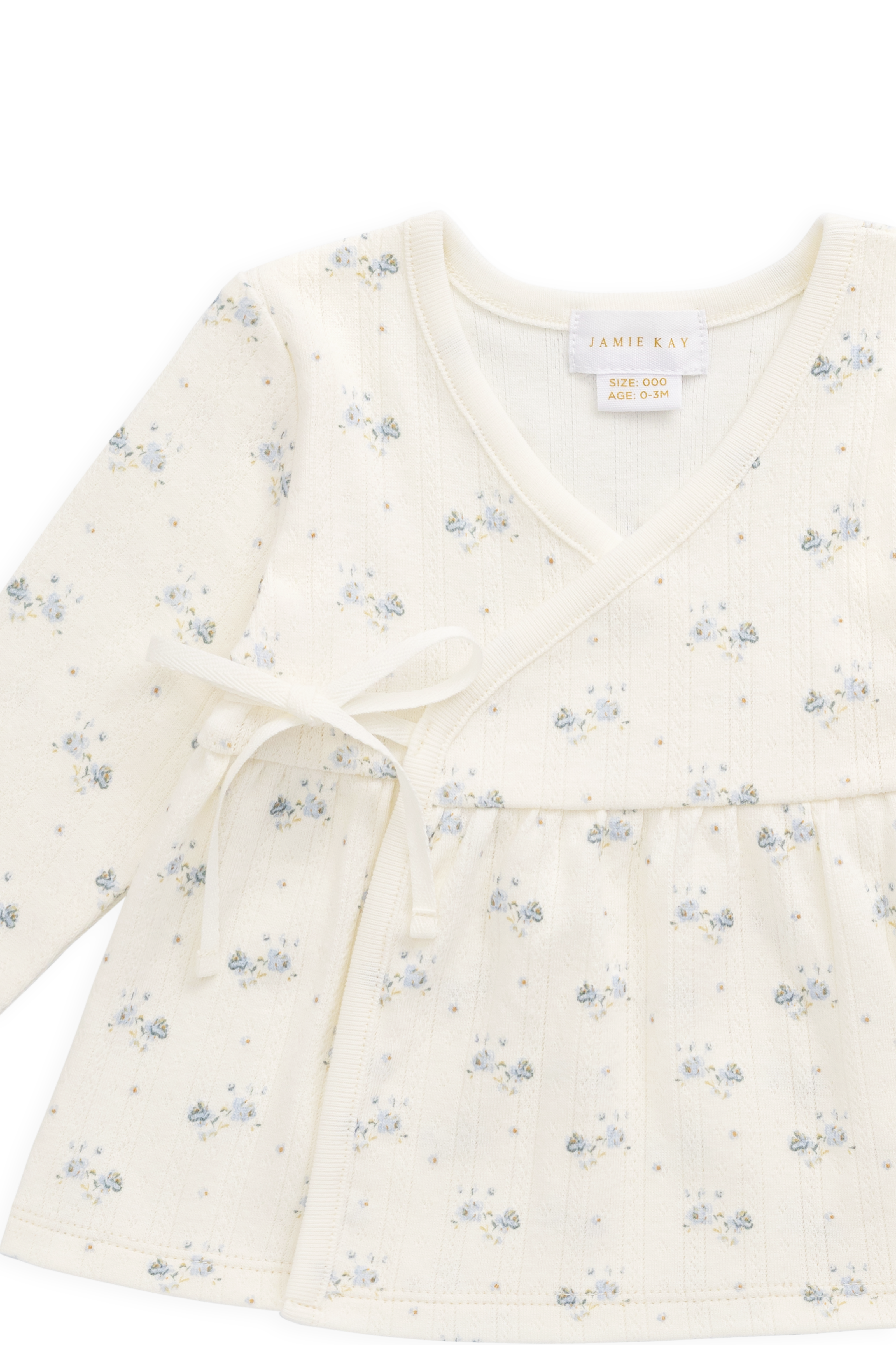 Organic Cotton Pointelle Wrap Top - Blue