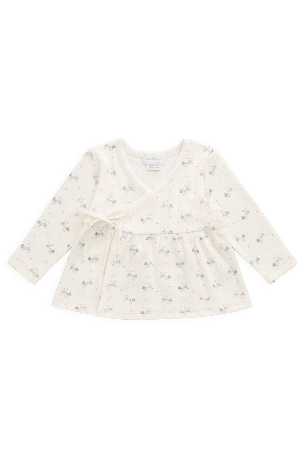 Organic Cotton Pointelle Wrap Top - Blue